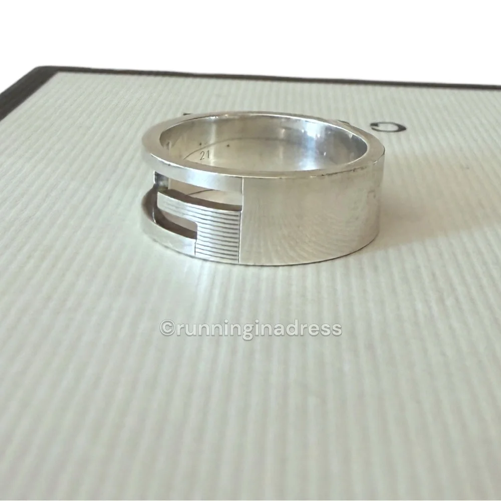 Authentic Gucci G Logo Cut-Out Ring Sterling Silver 925 Vintage Band Size 21 9.5